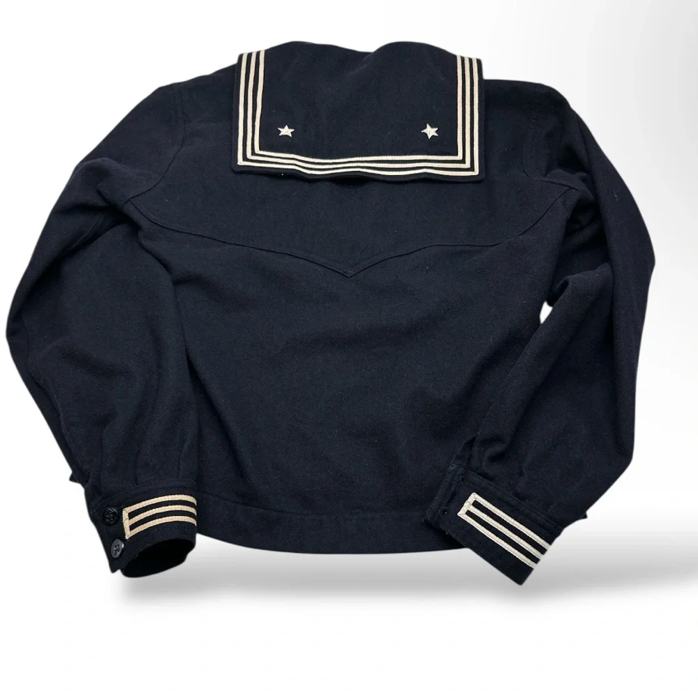 Vintage possibly WWll Navy Blue wool undress jumper Sailor size small (B7)‎